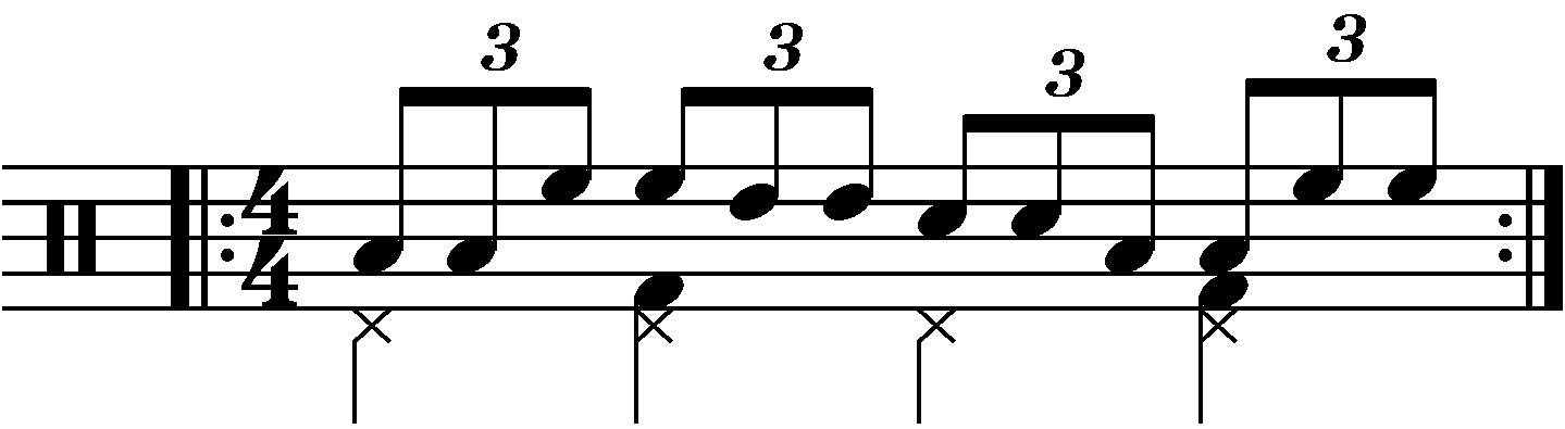 Double stroke triplet with each hand playing a different drum