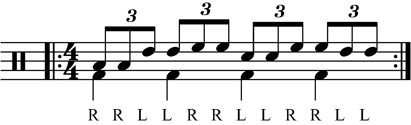 Double stroke triplet played as groups of two