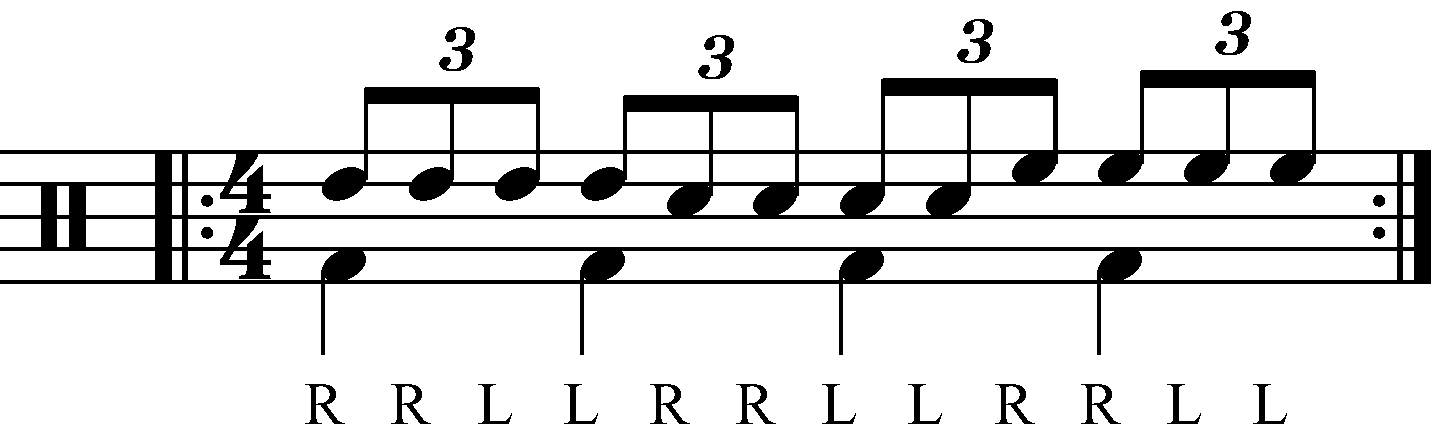 Double stroke triplet played over groups of four