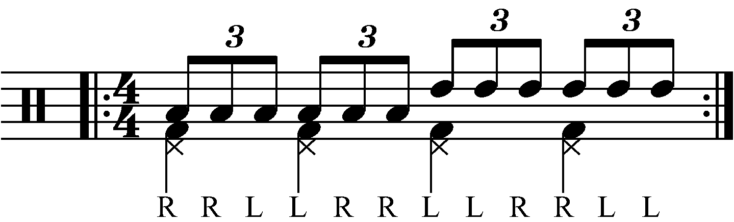 Double stroke triplet played as groups of six