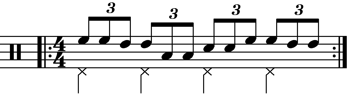 Single stroke triplet played as groups of two