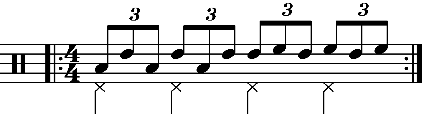 Single stroke triplet with each hand playing a different drum
