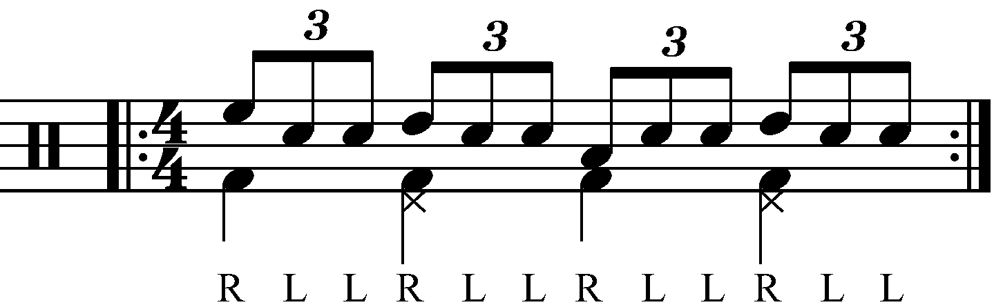 Standard triplet played with moving quarter notes