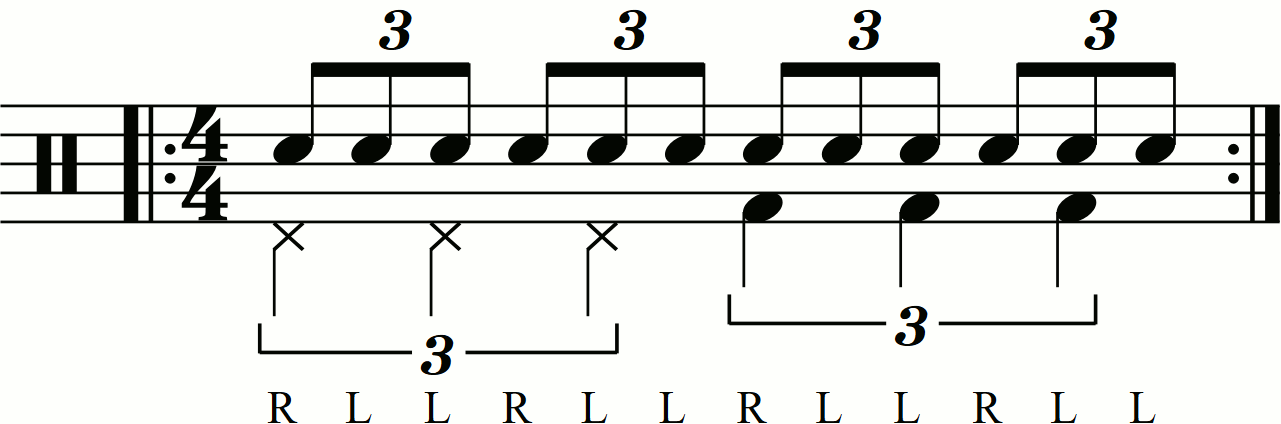 Quarter note triplets on the feet under a standard triplet