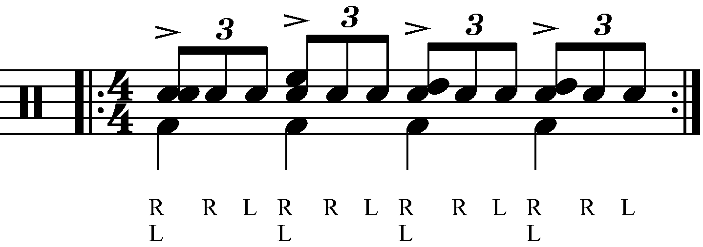 A standard triplet with crotchet tom accents