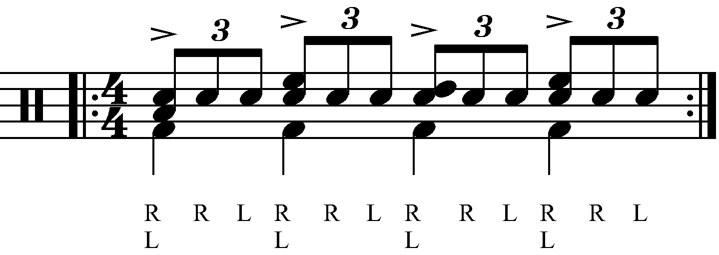 A standard triplet with crotchet tom accents
