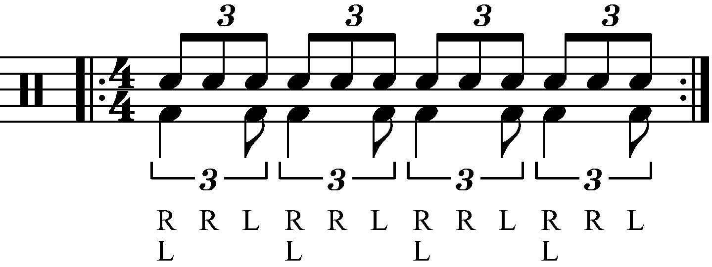 Adding swung eighth note feet under a swiss army triplet