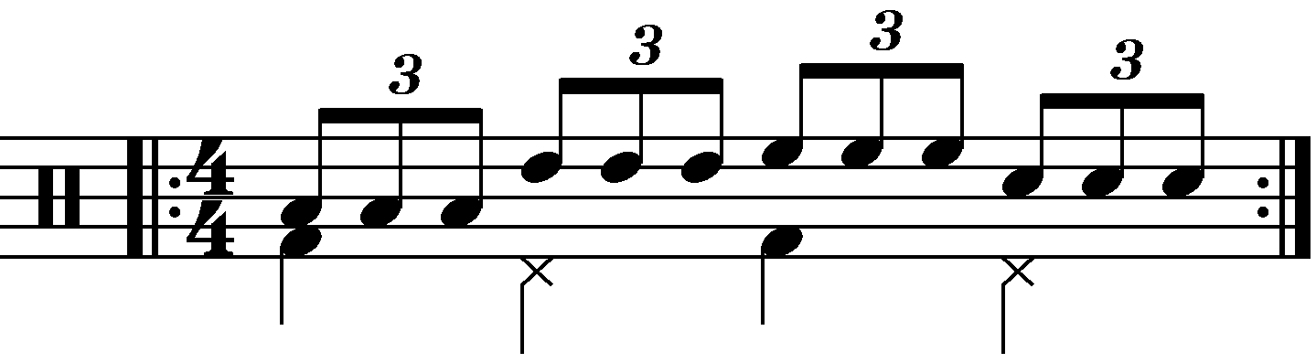 A triple stroke roll with each hand playing a different drum