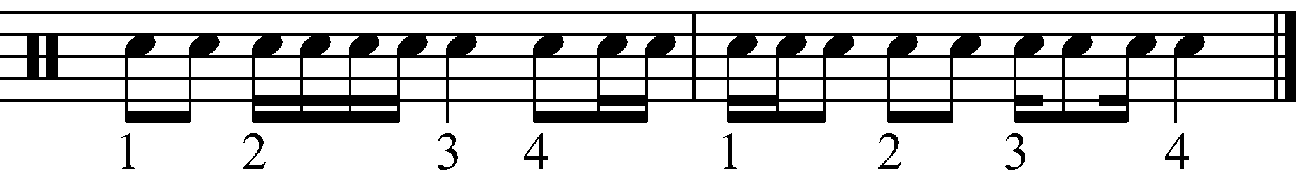 An example snare drum rhythm with numbered counts.