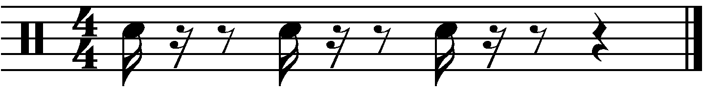 The snare drum rhythm written for piano