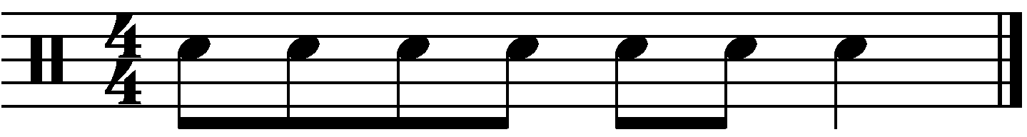 A snare rhythm made up of crotchets and quavers.