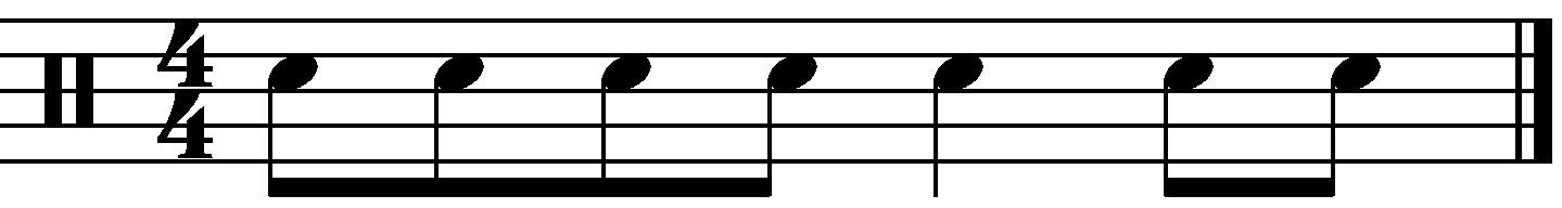 A snare rhythm made up of crotchets and quavers.