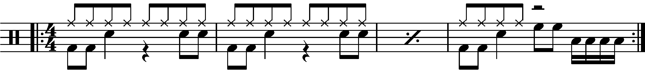 A four bar phrase using 3+4e+a fills.