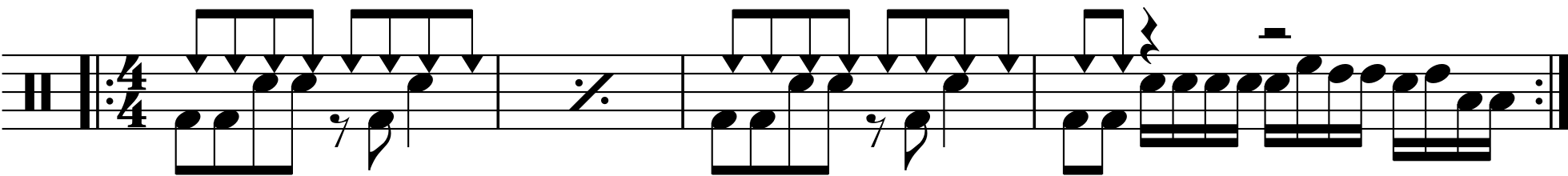 A four bar phrase using sixteenth note fills.