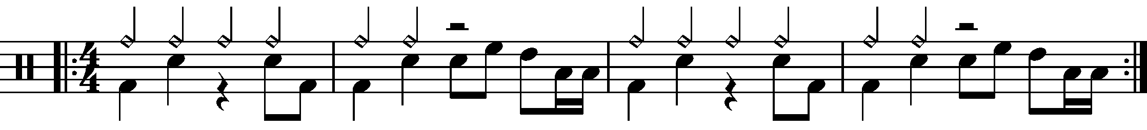 A repeated two bar phrase where fills are built from 8th and 16th notes