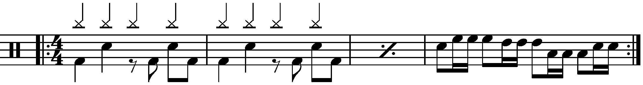 A four bar phrase using the orchestration.