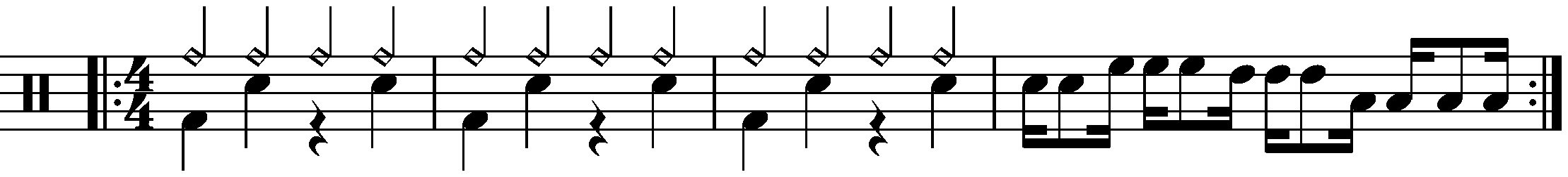 A four bar phrase using the orchestration.