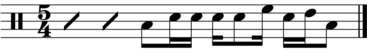 A full bar rhythmic fill in 5/4
