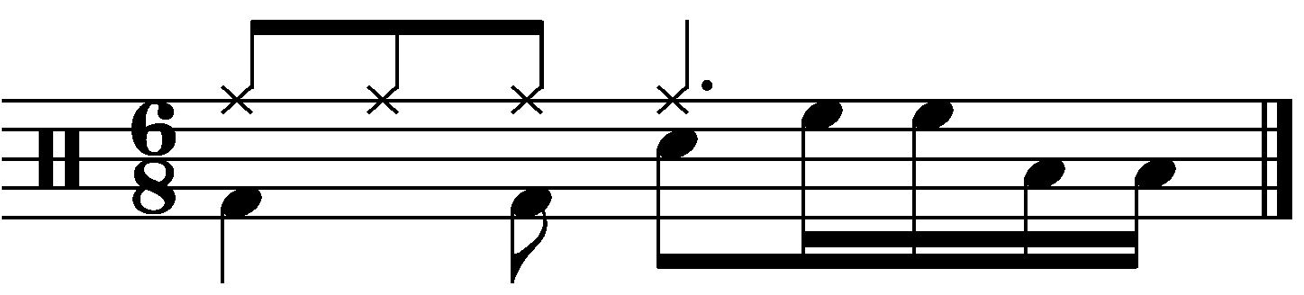 A fill in 6/8 built of four 16th notes