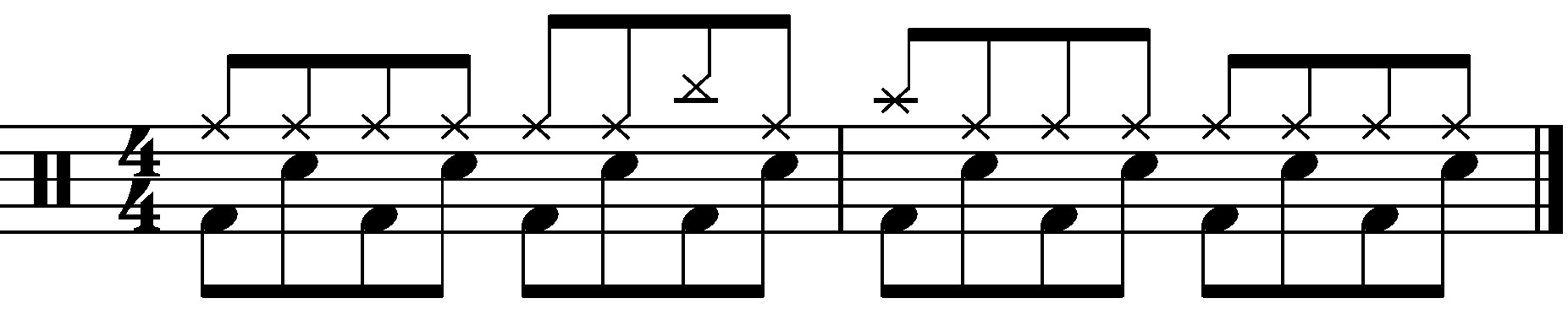 The concept applied to a half time groove with quarter note right hands