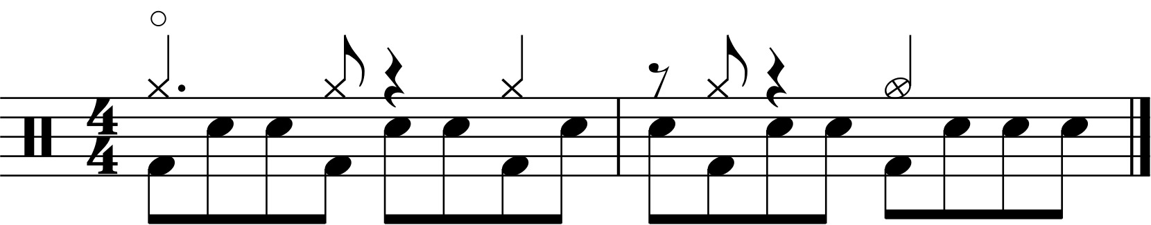 The first version of this groove with a dotted quarter note right hand