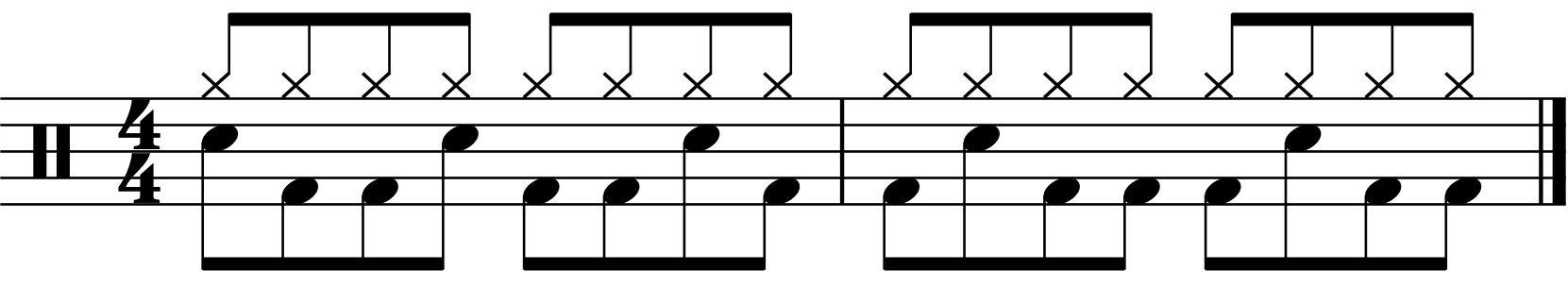 The first version of this groove with an eighth note right hand