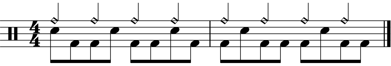 The first version of this groove with a quarter note right hand