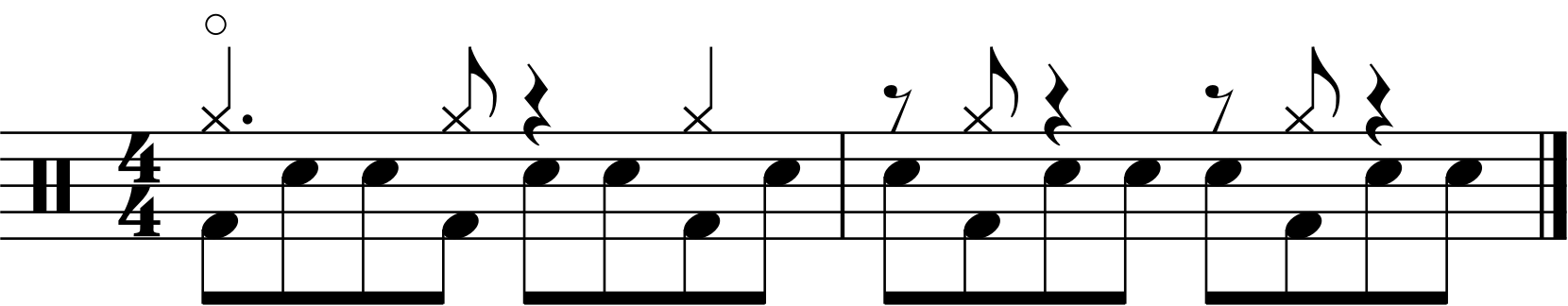 The first version of this groove with a dotted quarter note right hand