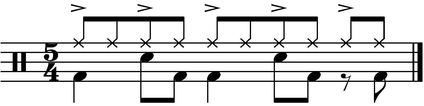 A 5/4 groove with accented quarter notes