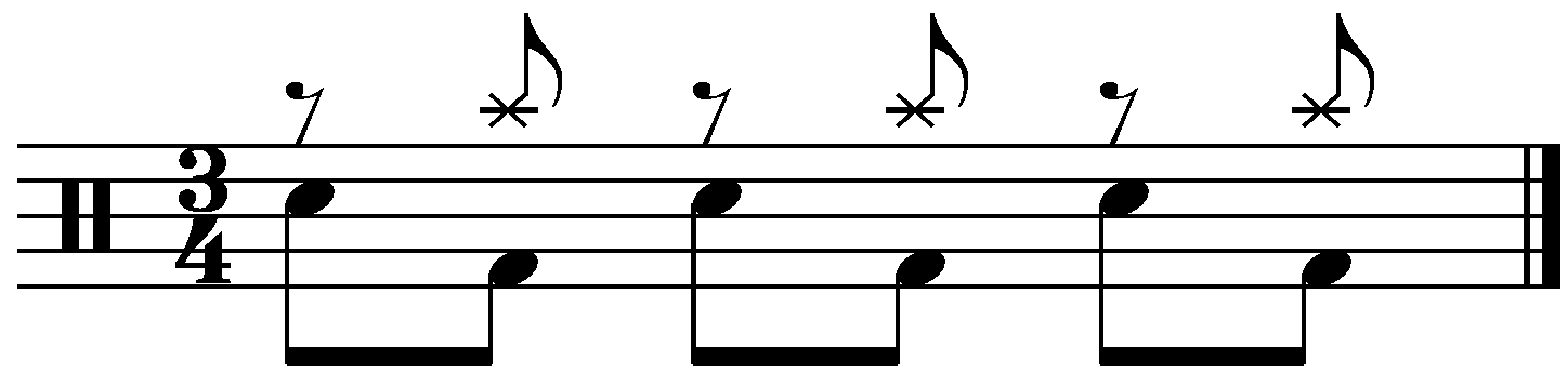 A 3/4 groove with an offbeat 8th right hand rhythm
