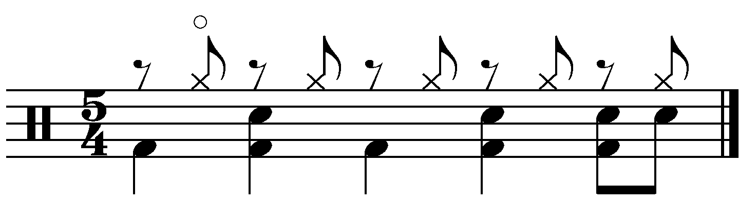 A 5/4 groove with an offbeat 8th right hand rhythm