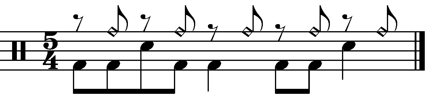 A 5/4 groove with an offbeat 8th right hand rhythm