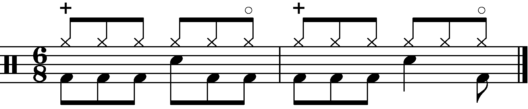 The Hi Hat Part for example 4 with groove added in