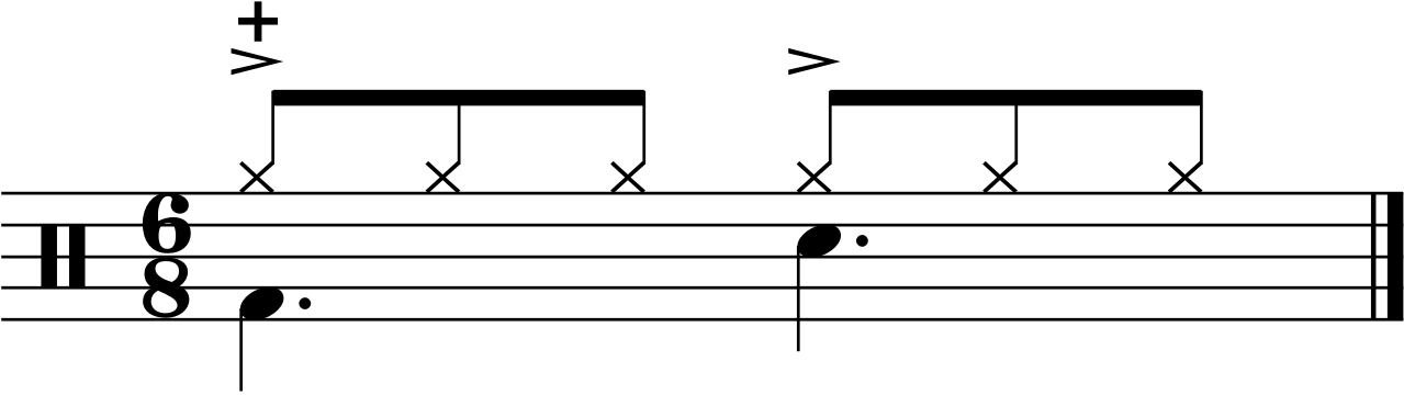 A 6/8 groove with dotted crotchet accents  on the right hand