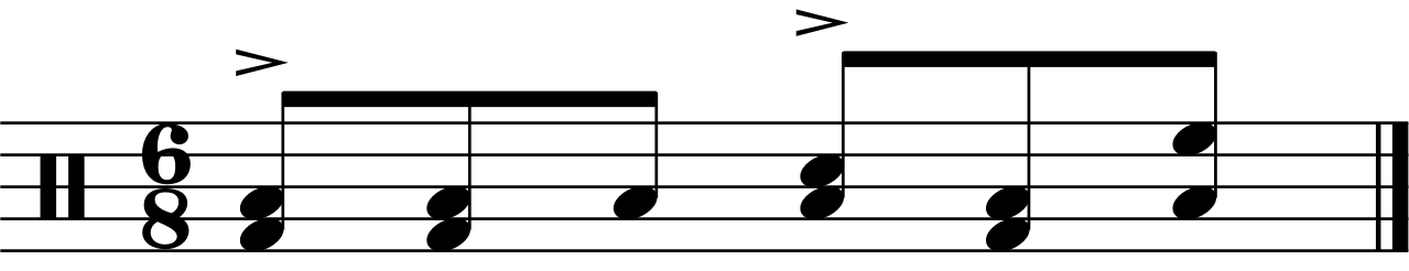 A 6/8 groove with dotted crotchet accents  on the right hand