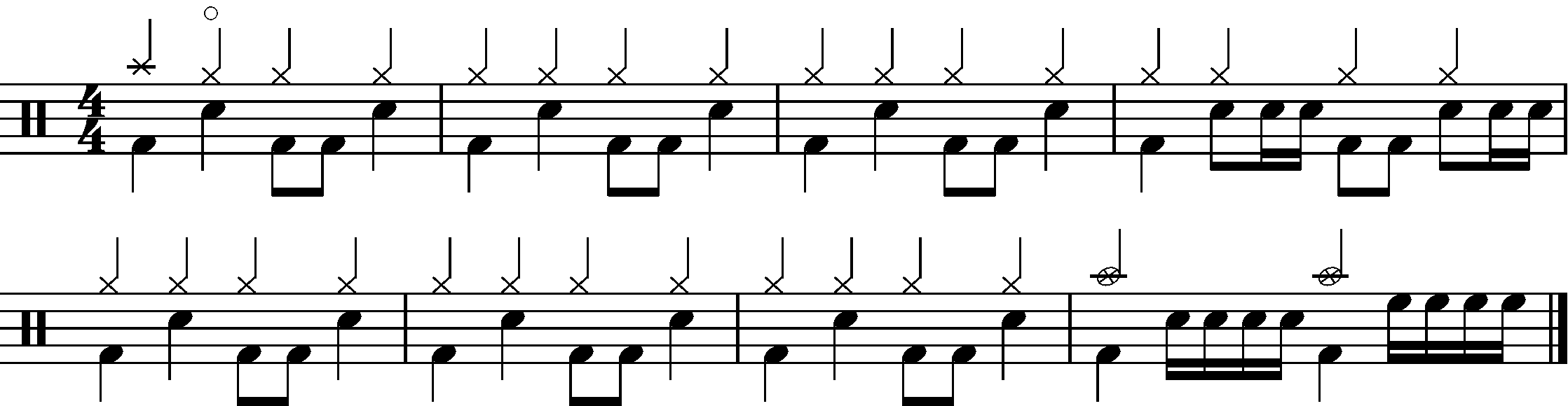 An eight bar phrase made up of A B and C sections.