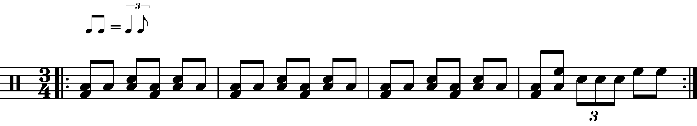 A four bar phrase in swing time.