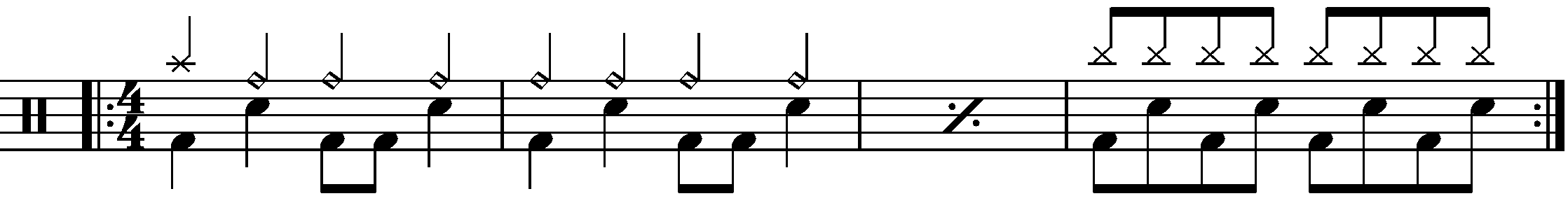 A four bar phrase using a double time groove as a fill