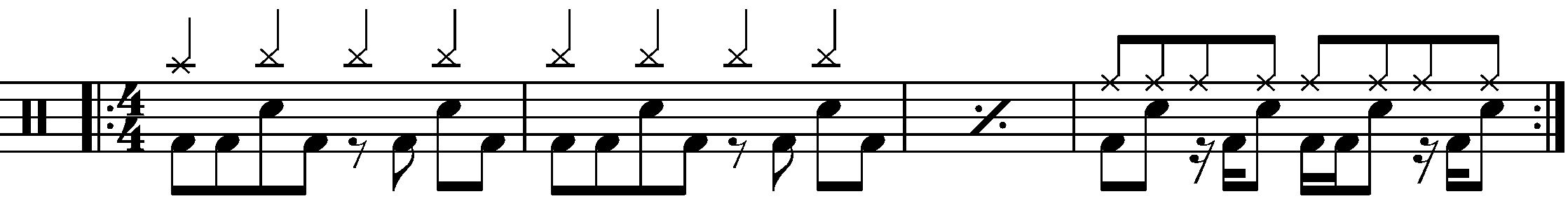 A four bar phrase using a double time groove as a fill