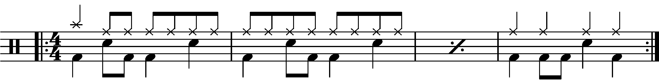 A four bar phrase using a half time groove as a fill.