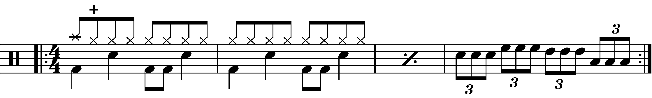 A four bar phrase using eighth note triplets