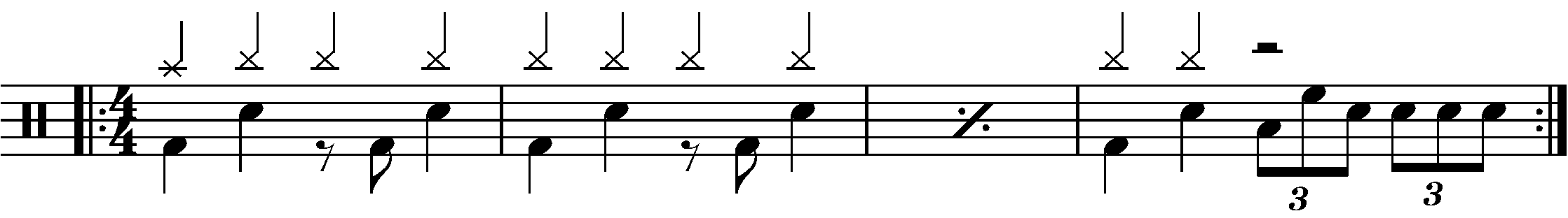 A four bar phrase using eighth note triplets