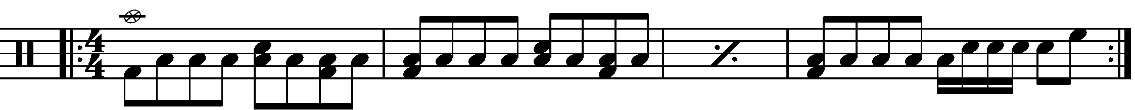 A four bar phrase using a half time groove.