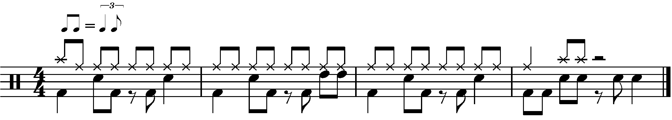 A four bar phrase made up of A B and C sections in swing time