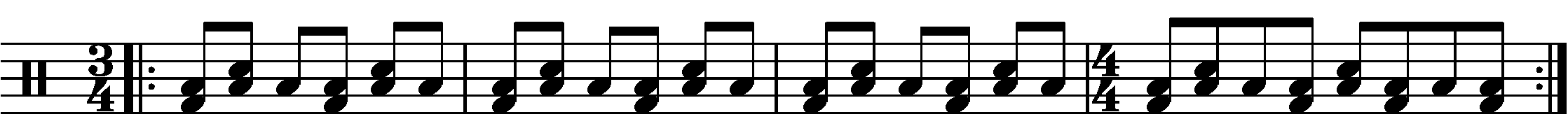 A four bar phrase using 3/4 and 4/4.