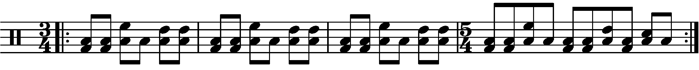A four bar phrase using 3/4 and 5/4.