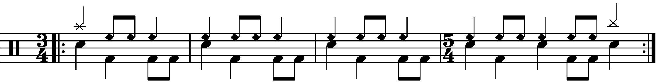 A four bar phrase using 3/4 and 5/4.