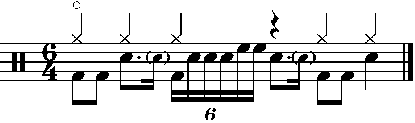 An example of moving a one beat fill in the time signature of 6/4