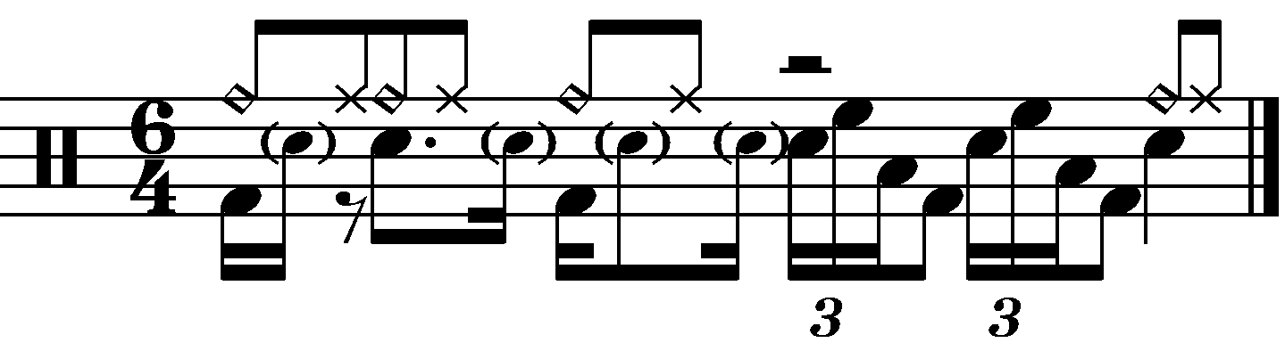 An example of moving a two beat fill in the time signature of 6/4