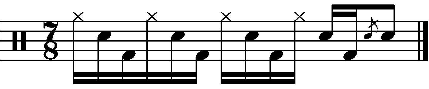A 7/8 fill built around a linear sixteenth note pattern